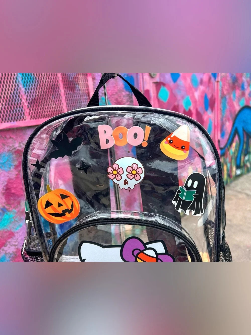 KAWAII Pumpkin Patch Clear Backpack 15”- Black